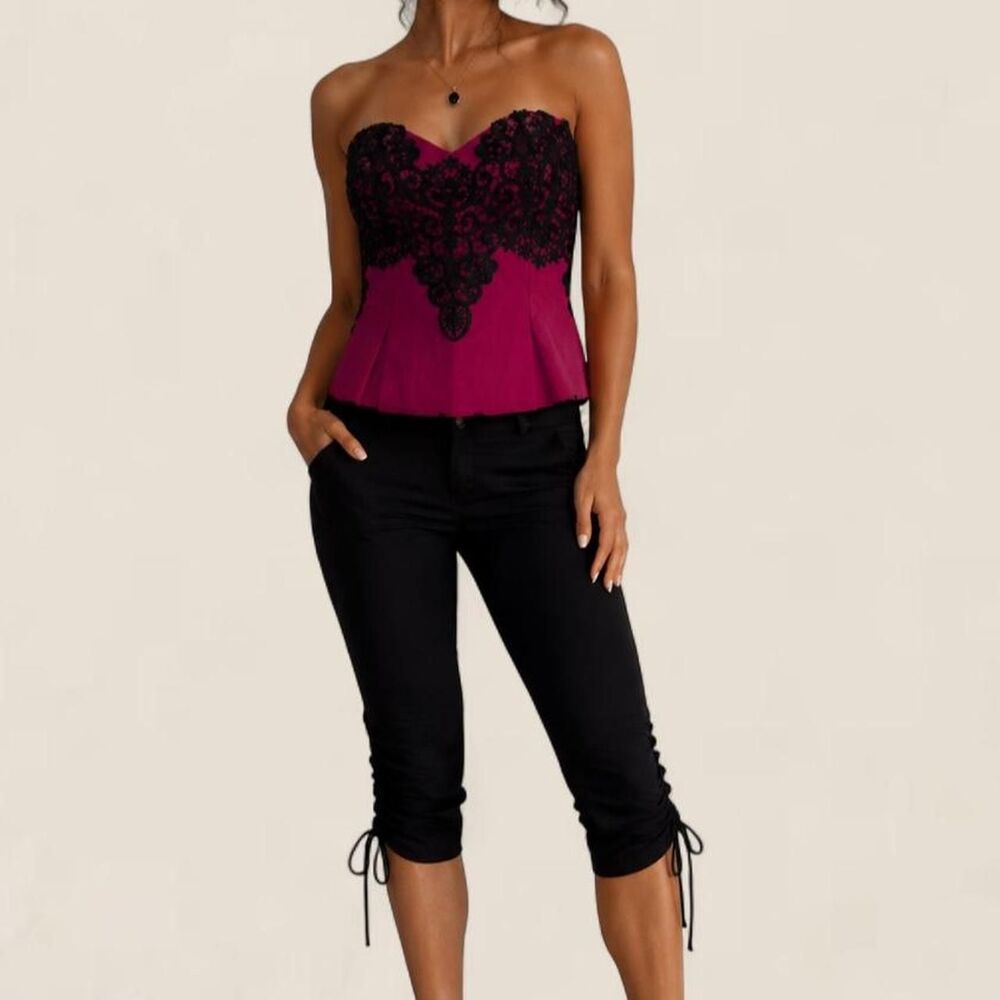 Baby Cereal Y2K Hot Pink Black Lace Corset Bustier Top Size XL